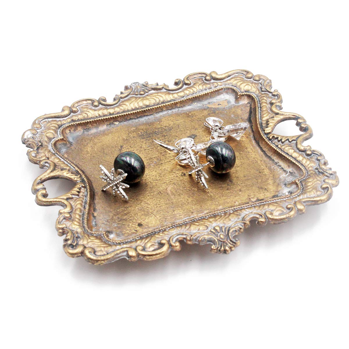HASTHIP® Jewelry Tray Organizer Retro Metallic Resin Embossing Edge Jewelry Tray Earrings Rings Organizer Tray for for Dresser, Vanity Countertop, 4.92x4.45 inch HASTHIP® Jewelry Tray Organizer Retro Metallic Resin Embossing Edge Jewelry Tray Earrings Rings Organizer Tray for for Dresser, Vanity Countertop, 4.92x4.45 inch
